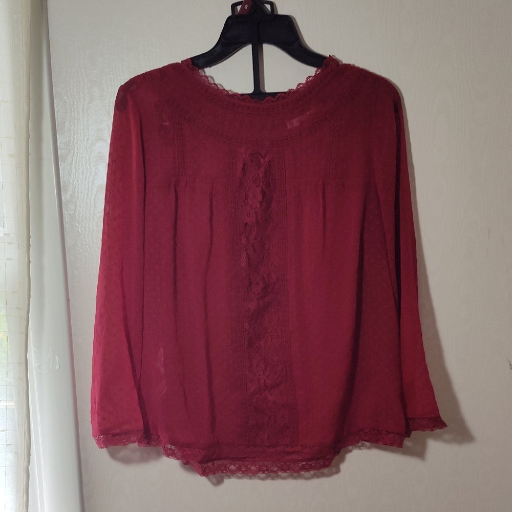 Mango Deep Red Lace Blouse